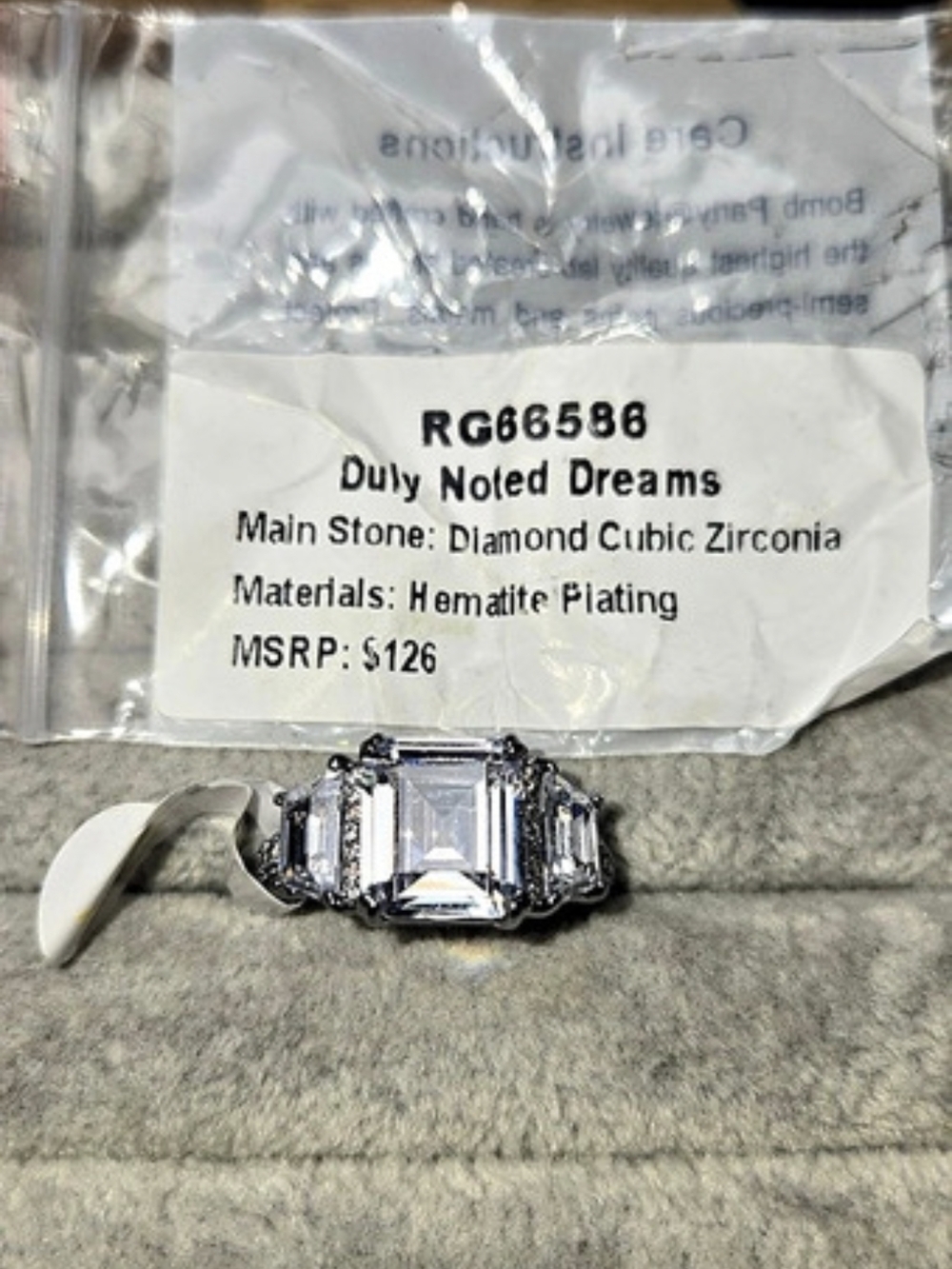 New Size 7 Duly Noted Dreams Diamond Cubic Zirconia Hematite Plated BP Ring
